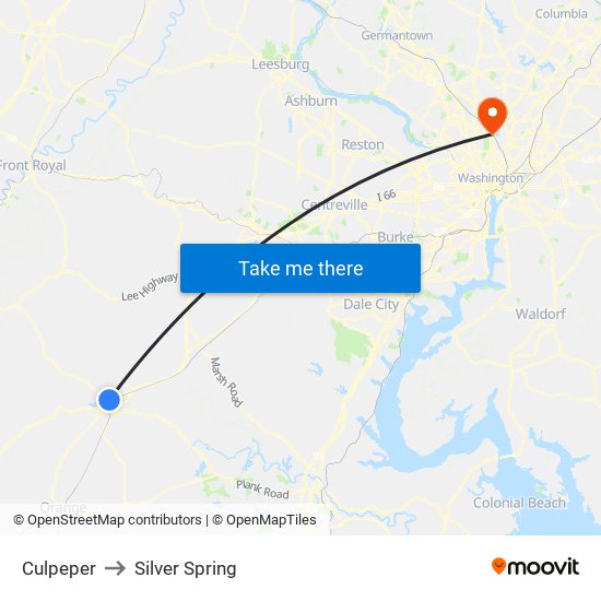 Culpeper to Silver Spring map