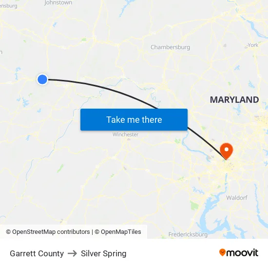 Garrett County to Silver Spring map