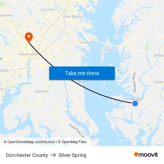 Dorchester County to Silver Spring map