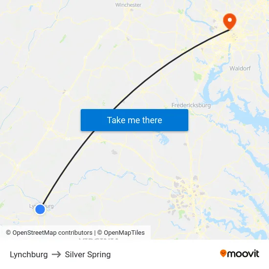 Lynchburg to Silver Spring map