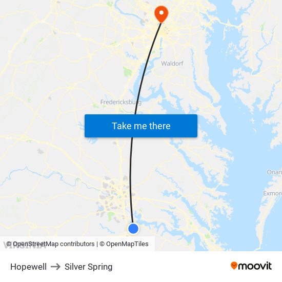 Hopewell to Silver Spring map