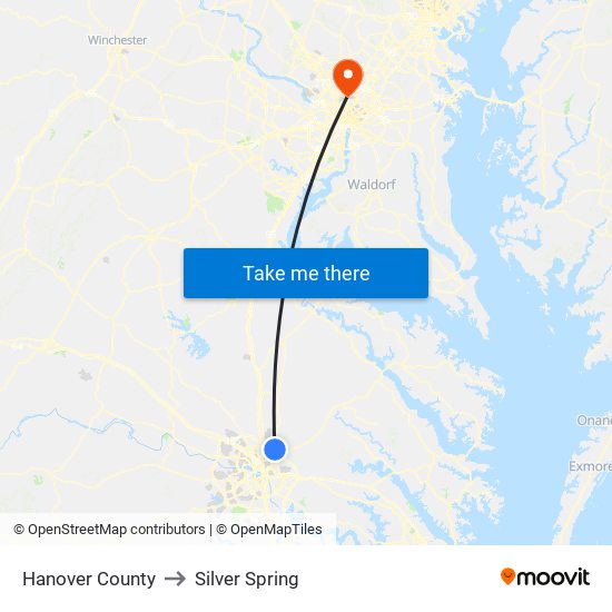 Hanover County to Silver Spring map