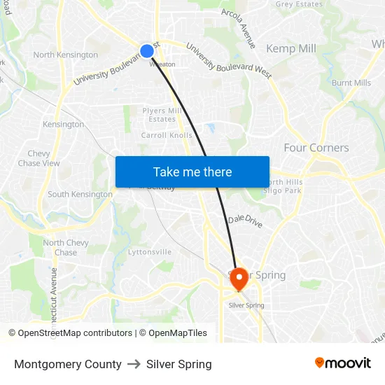 Montgomery County to Silver Spring map