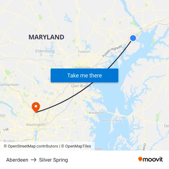 Aberdeen to Silver Spring map