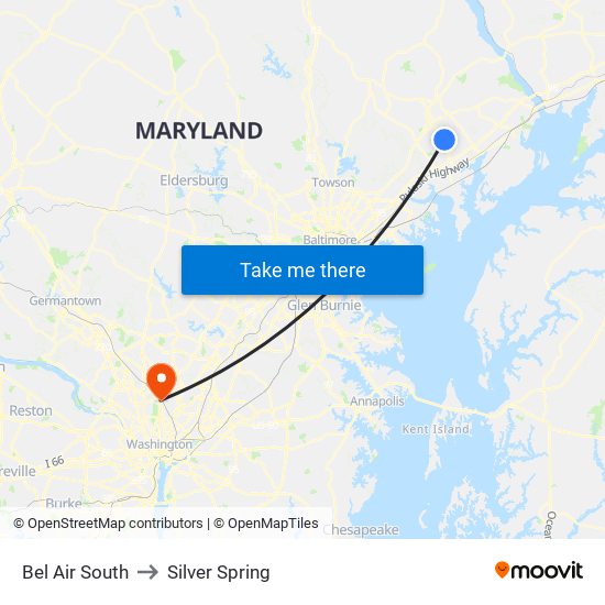 Bel Air South to Silver Spring map