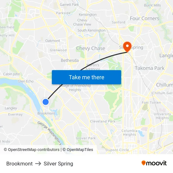 Brookmont to Silver Spring map
