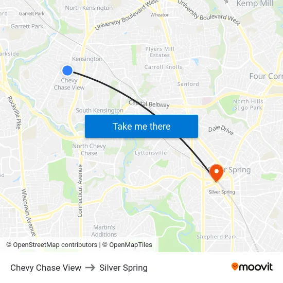Chevy Chase View to Silver Spring map