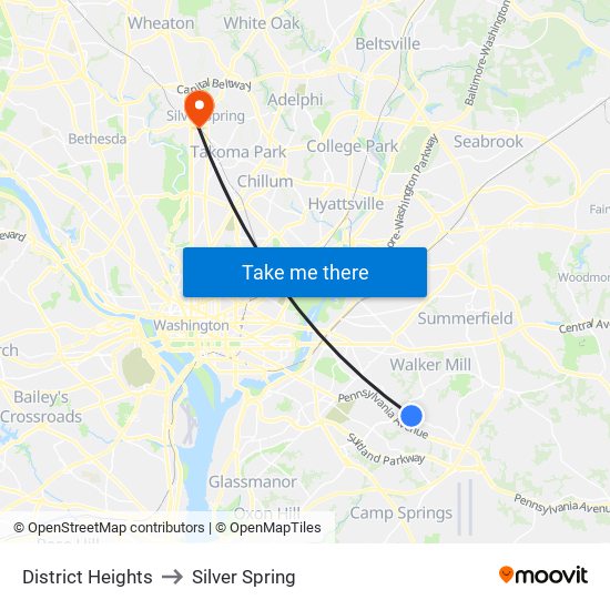 District Heights to Silver Spring map