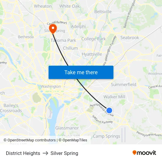 District Heights to Silver Spring map