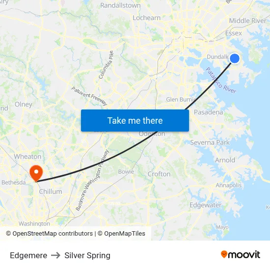 Edgemere to Silver Spring map