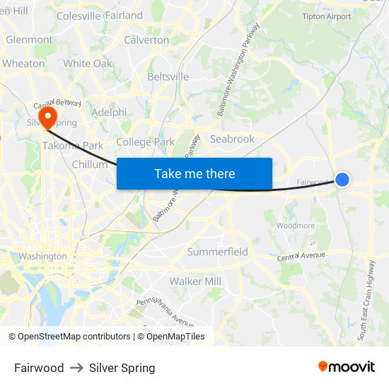 Fairwood to Silver Spring map