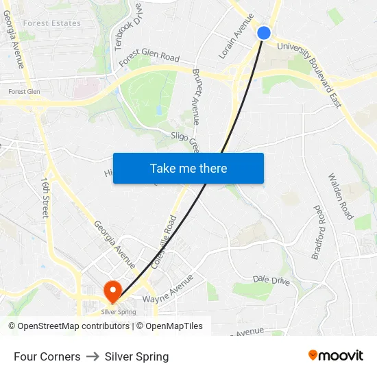 Four Corners to Silver Spring map