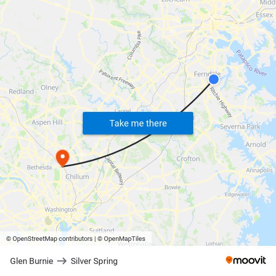 Glen Burnie to Silver Spring map