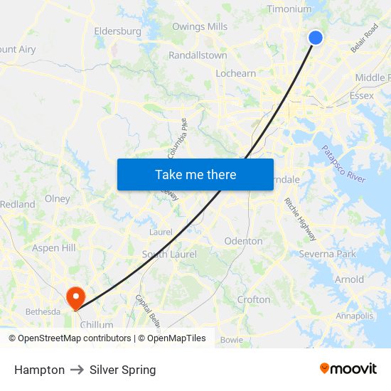Hampton to Silver Spring map