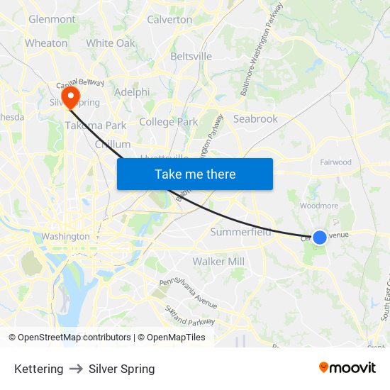 Kettering to Silver Spring map