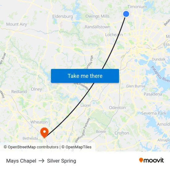 Mays Chapel to Silver Spring map