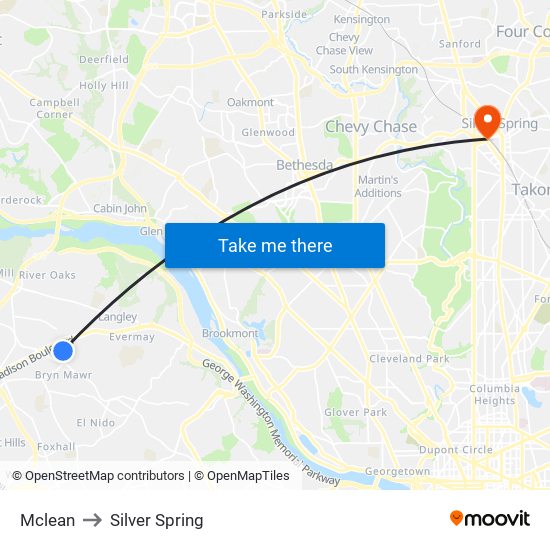 Mclean to Silver Spring map