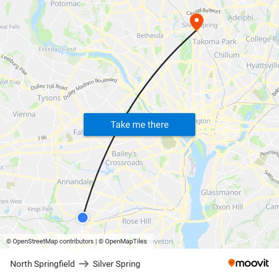 North Springfield to Silver Spring map