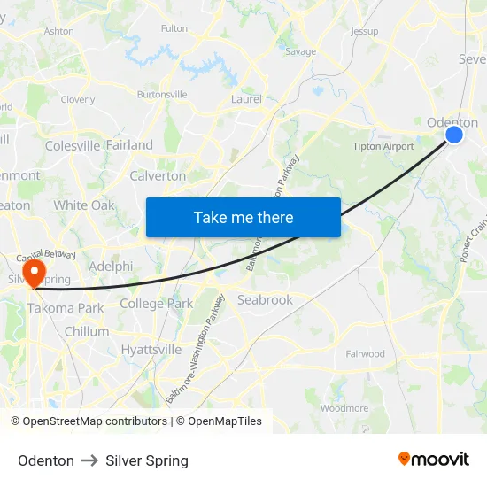 Odenton to Silver Spring map