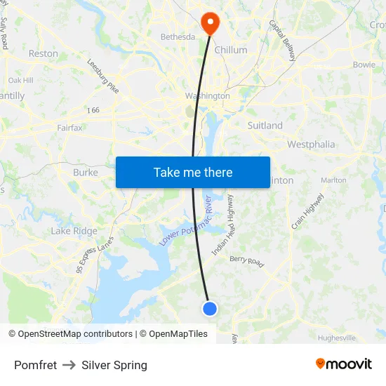 Pomfret to Silver Spring map