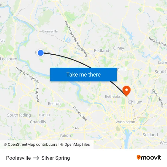 Poolesville to Silver Spring map