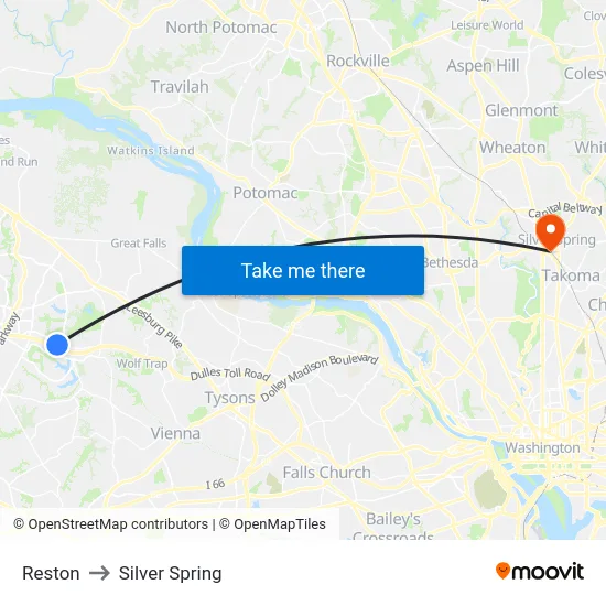 Reston to Silver Spring map