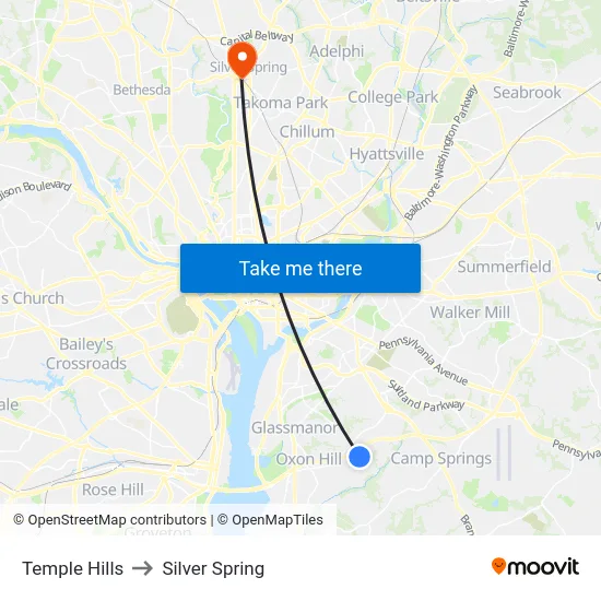 Temple Hills to Silver Spring map