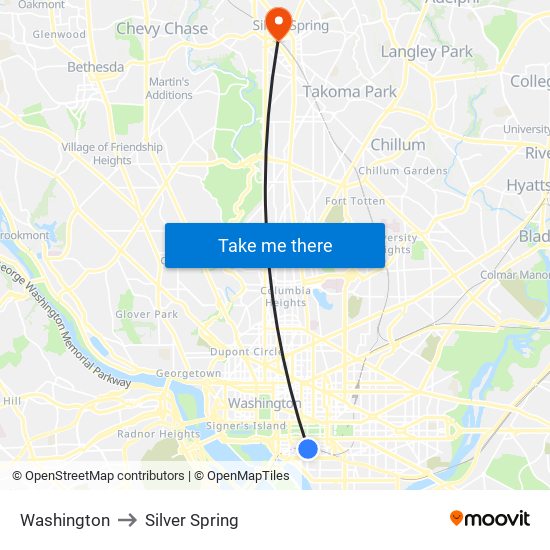 Washington to Silver Spring map