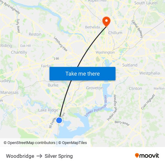 Woodbridge to Silver Spring map