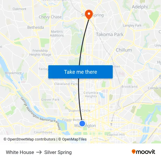 White House to Silver Spring map