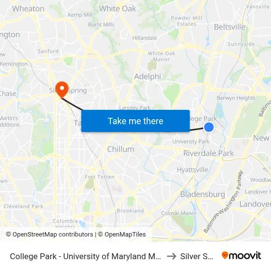 College Park - University of Maryland Metro Station to Silver Spring map