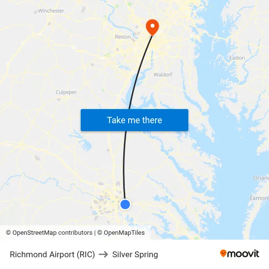 Richmond Airport (RIC) to Silver Spring map