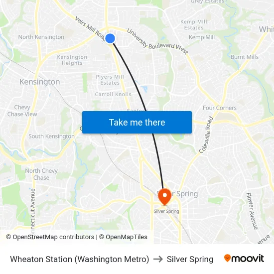 Wheaton Station (Washington Metro) to Silver Spring map