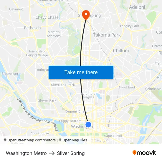 Washington Metro to Silver Spring map