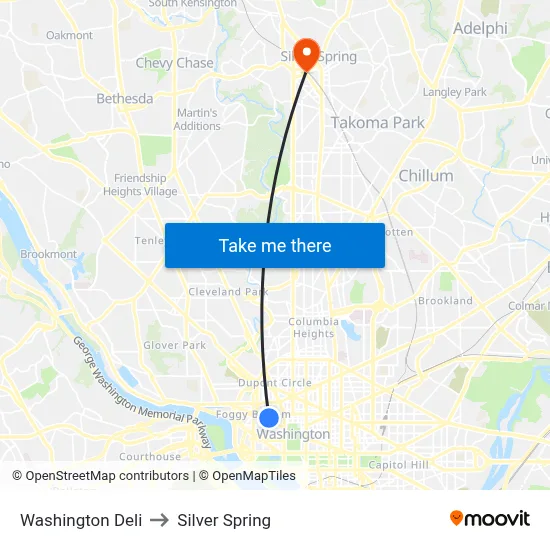 Washington Deli to Silver Spring map