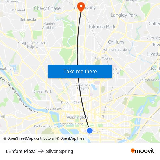 L'Enfant Plaza to Silver Spring map