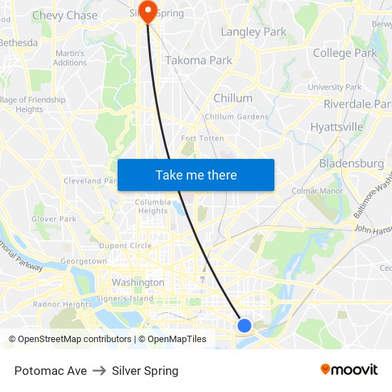 Potomac Ave to Silver Spring map