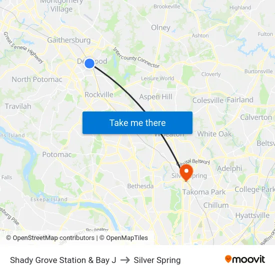 Shady Grove Station  & Bay J to Silver Spring map