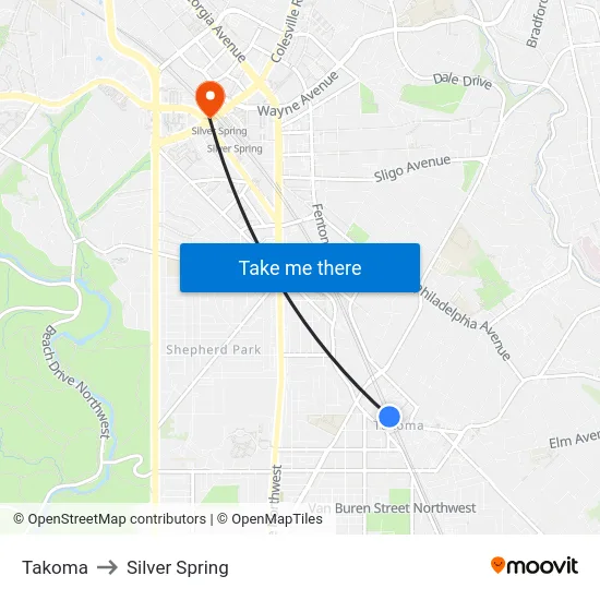 Takoma to Silver Spring map