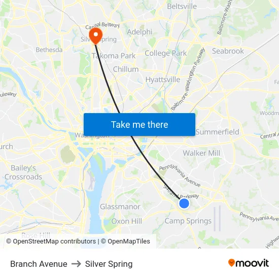 Branch Avenue to Silver Spring map