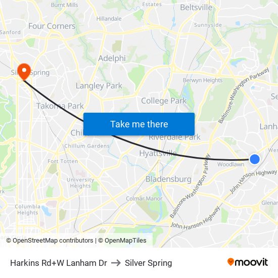 Harkins Rd+W Lanham Dr to Silver Spring map