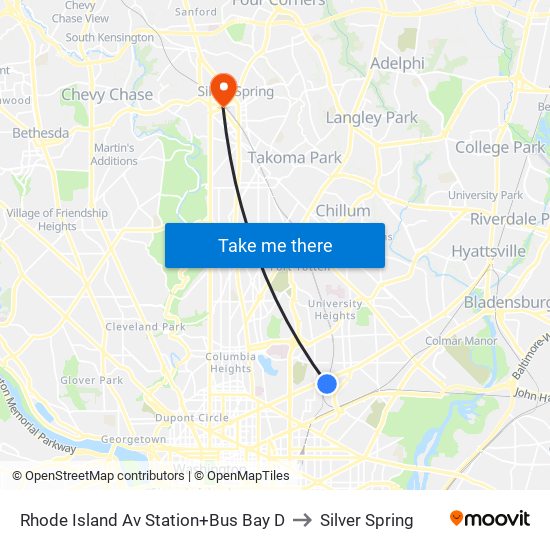 Rhode Island Ave-Brentwood+Bay D to Silver Spring map