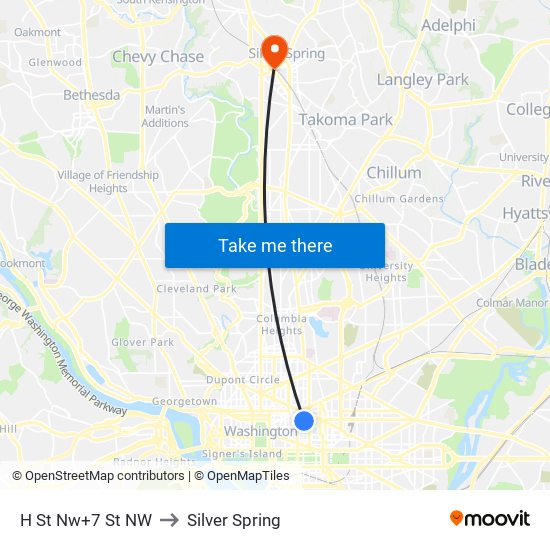 H St Nw+7 St NW to Silver Spring map