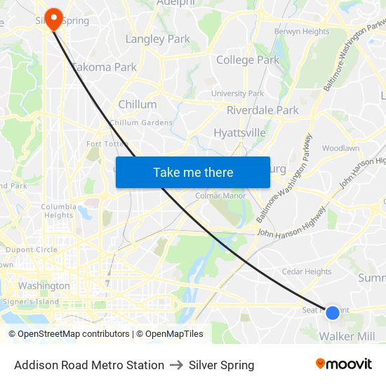 Addison Road Metro Station to Silver Spring map