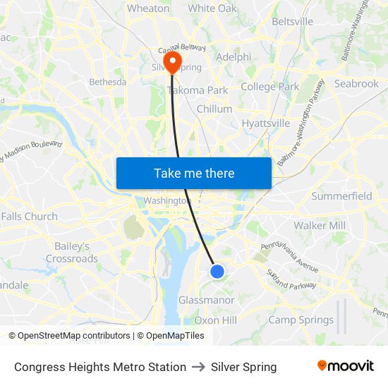 Congress Heights Metro Station to Silver Spring map