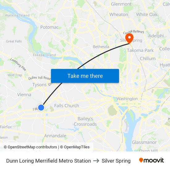 Dunn Loring Merrifield Metro Station to Silver Spring map