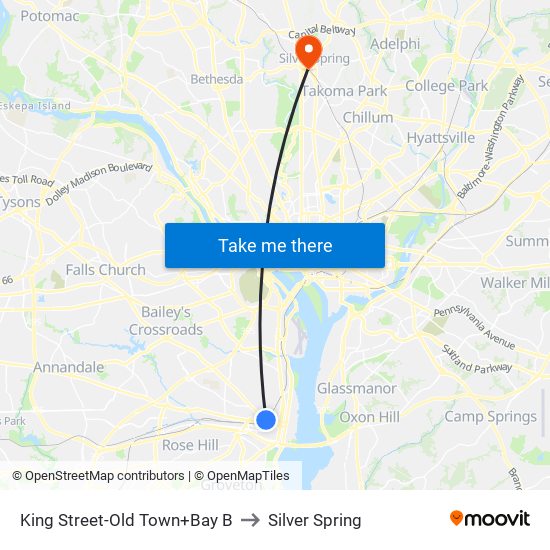 King Street-Old Town+Bay B to Silver Spring map