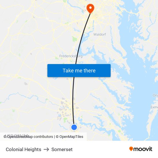 Colonial Heights to Somerset map