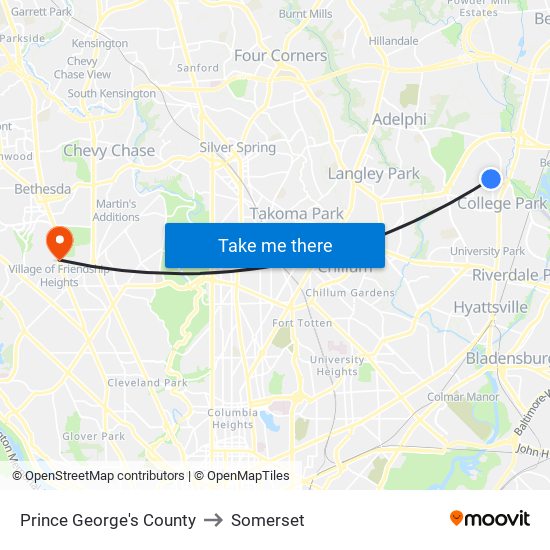 Prince George's County to Somerset map