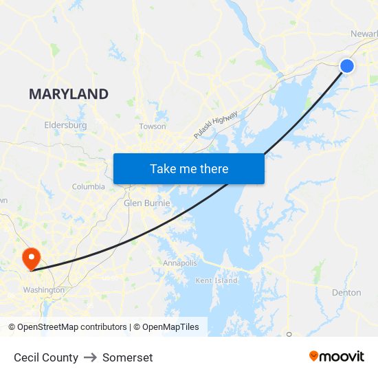 Cecil County to Somerset map